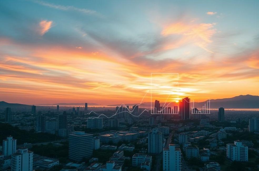 Vista panorâmica da cidade de Pato Branco com elementos de marketing digital.