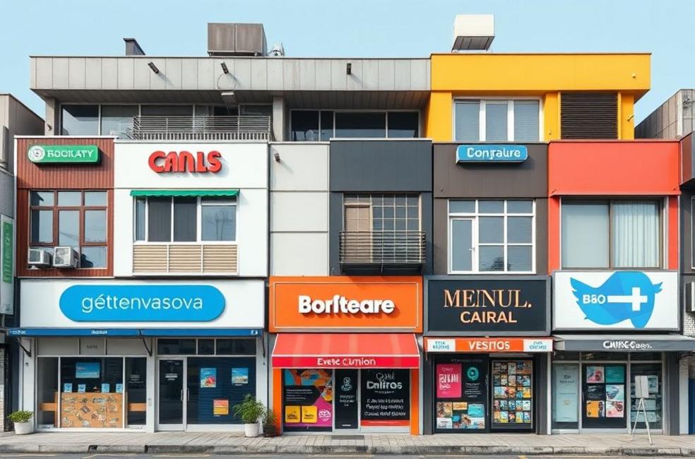 Diversidade de lojas de pequeno e médio porte em São Paulo com movimento digital.