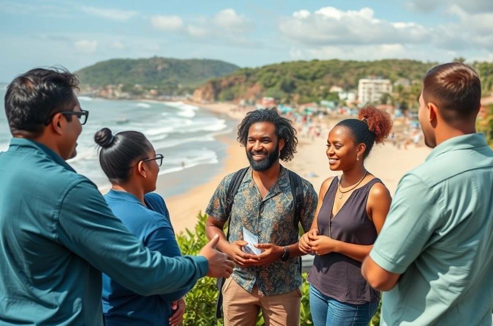 Empreendedores locais colaborando para melhorar presença online.
