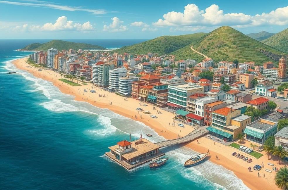 Vista da Praia Grande with local businesses engaged in digital activities.