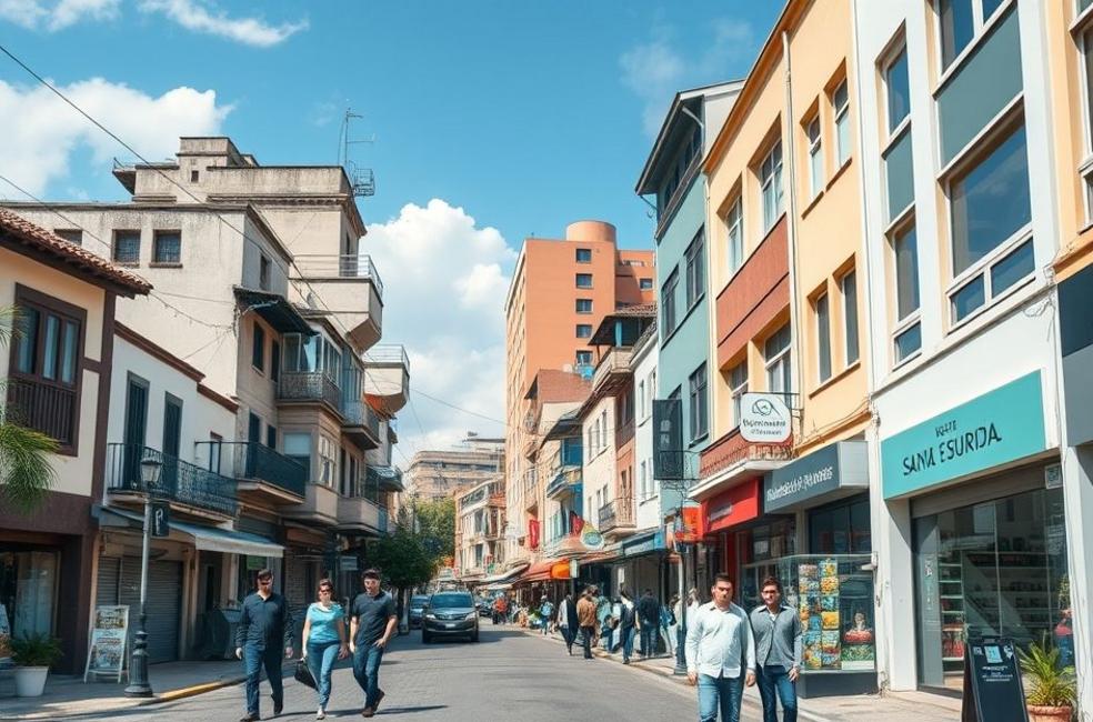Empreendedores e empresários em uma área movimentada de Santana de Parnaíba.