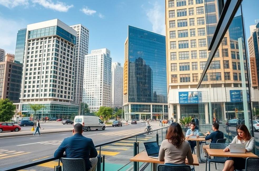 Distritos comerciais movimentados em São José dos Campos, refletindo a vida profissional na cidade.