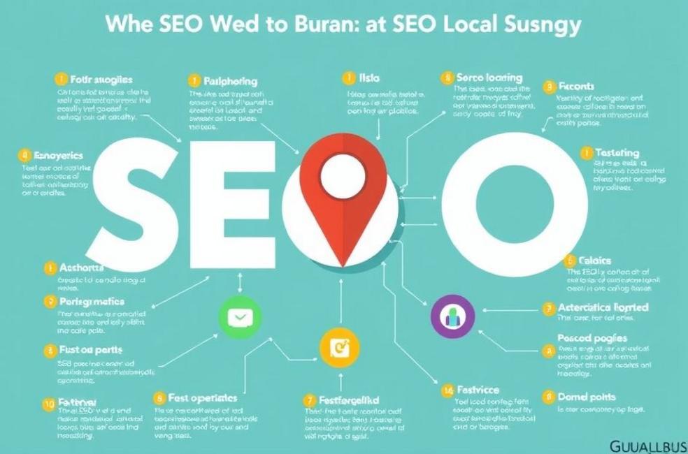 Infográfico destacando dicas de SEO para negócios locais em Guarulhos.