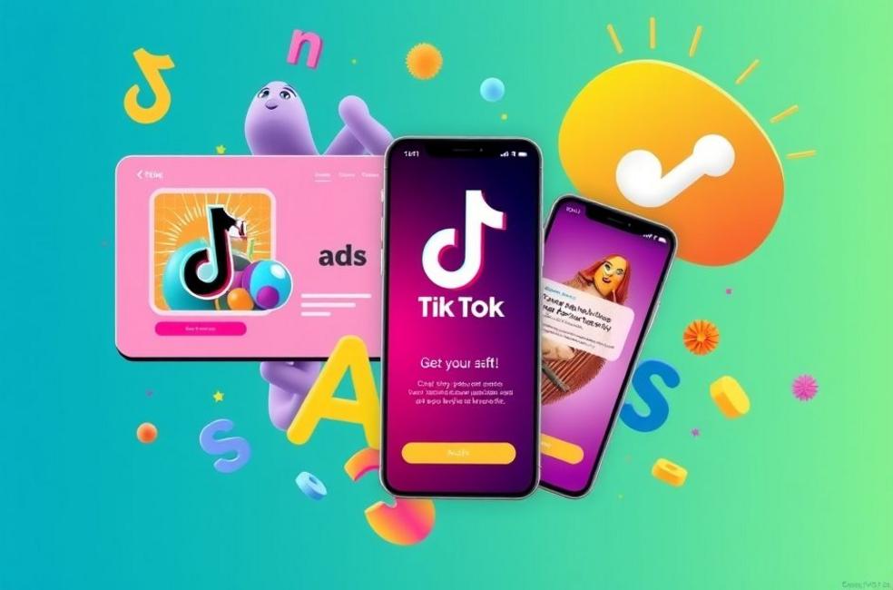 Uma representação dinâmica de anúncios do TikTok, simbolizando crescimento e inovação nos negócios.