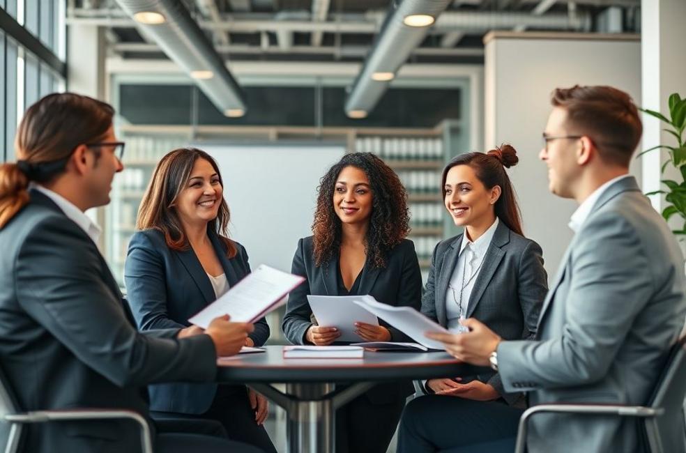 Advogados colaborando em estratégias de marketing jurídico.