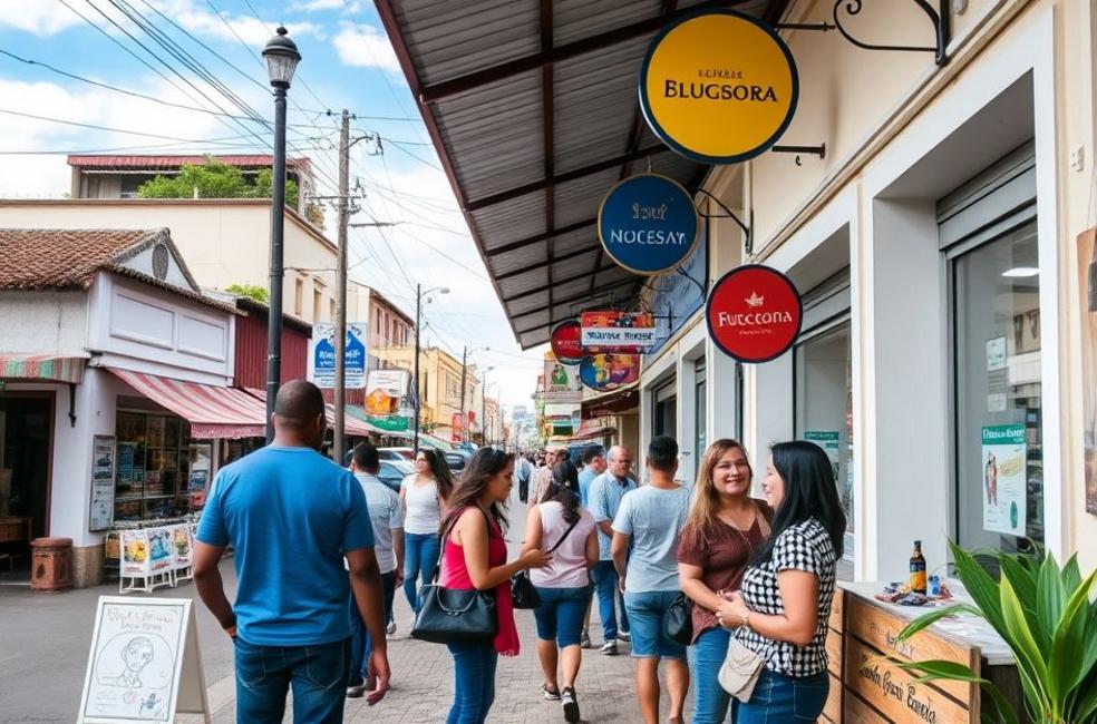 Vista de Santa Maria com empresas locais e clientes satisfeitos.