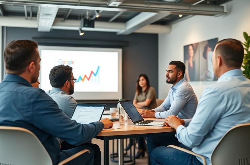 Empresários de Ponta Grossa participando de um workshop de marketing digital.