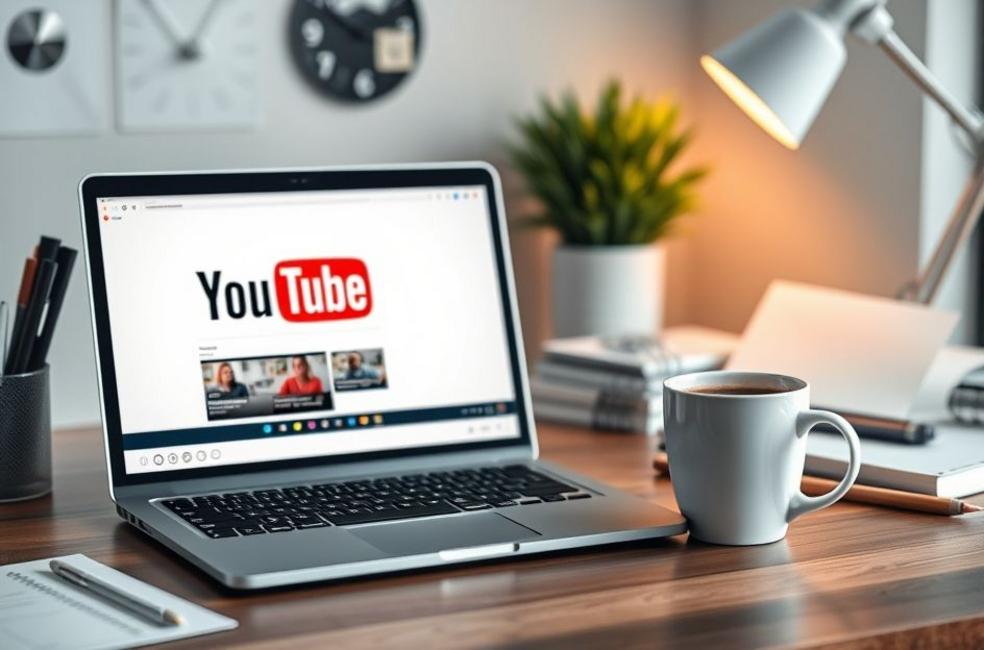 Área de trabalho com foco em marketing digital no YouTube.