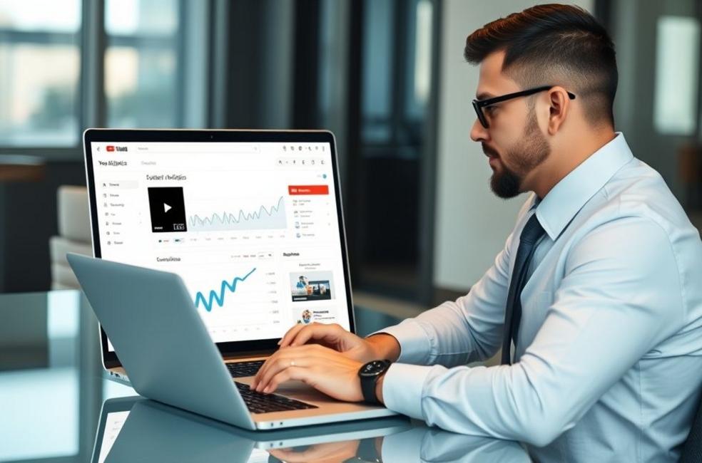 Empresário avaliando o desempenho de anúncios no YouTube