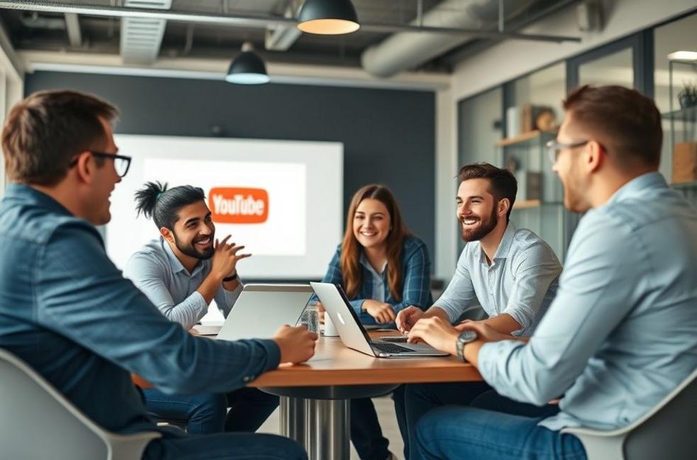 Empreendedores locais discutindo estratégias de marketing no YouTube.