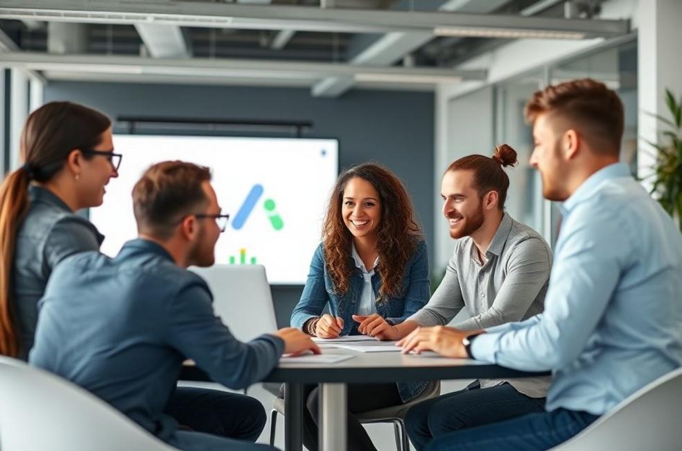 Equipe de marketing digital trabalhando em uma campanha.