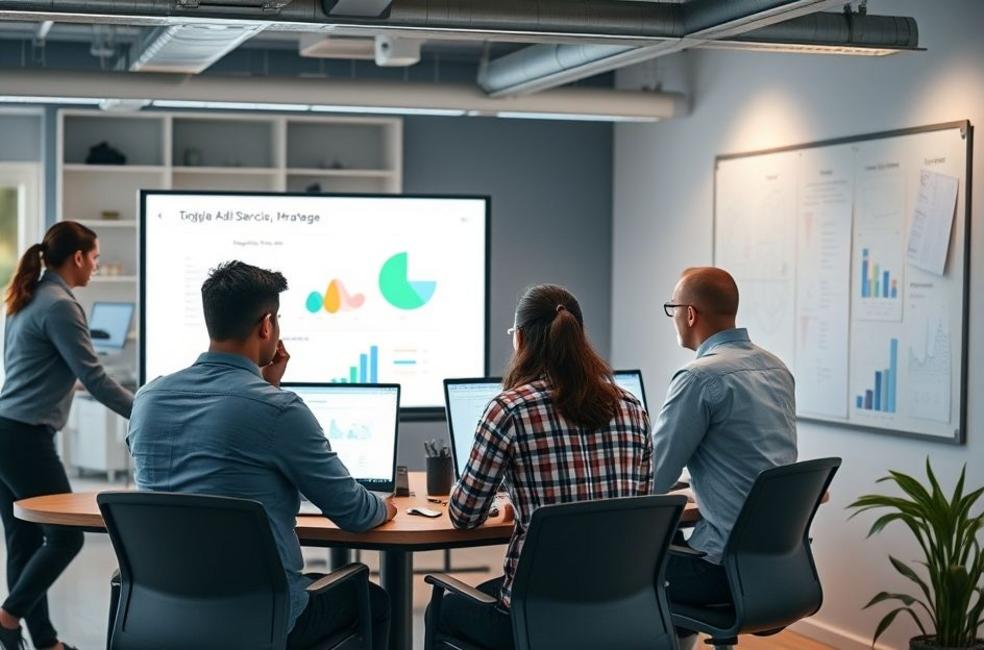 Equipe de marketing digital desenvolvendo estratégias de Google Ads em Vitória