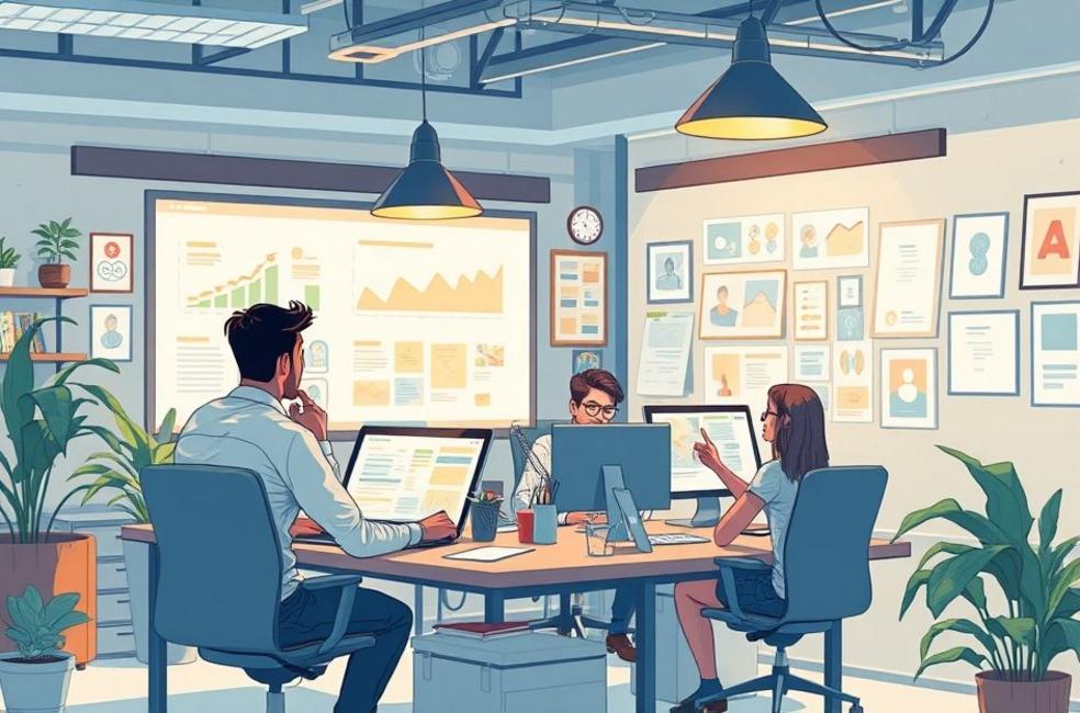 Ambiente de trabalho de uma agência de tráfego pago em Campinas.