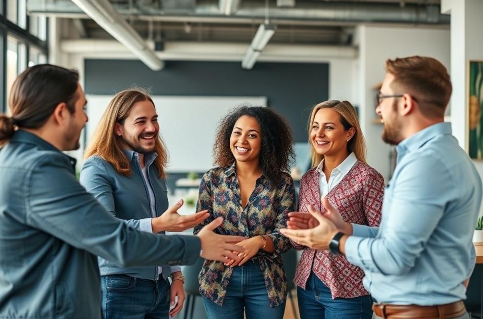 Grupo de empresários discutindo estratégias digitais em São Sebastião.
