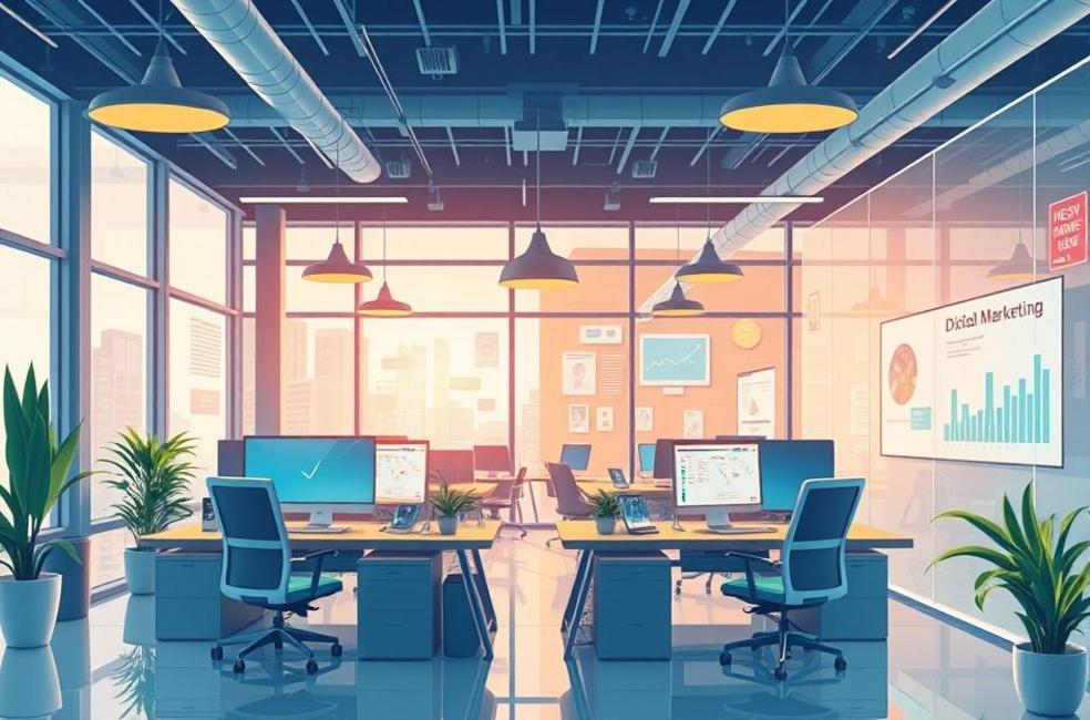 Escritório moderno dedicado a campanhas de Facebook Ads.