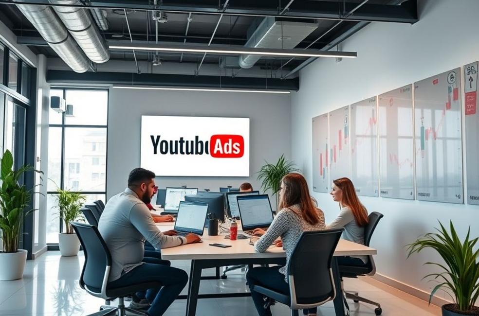 Escritório moderno de marketing digital em Ribeirão Preto, equipe focada em campanhas de Youtube Ads.