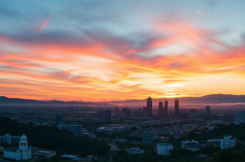 Vista da cidade de Caxias do Sul ao entardecer.
