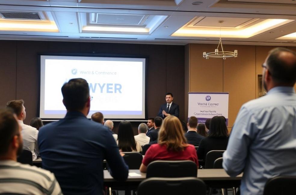 Advogados interagindo e compartilhando estratégias durante uma conferência em São Leopoldo.