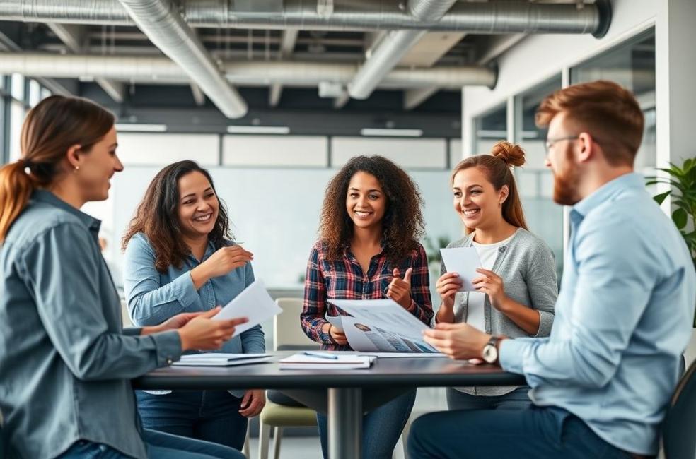 Grupo criativo trabalhando em estratégias de marketing digital.