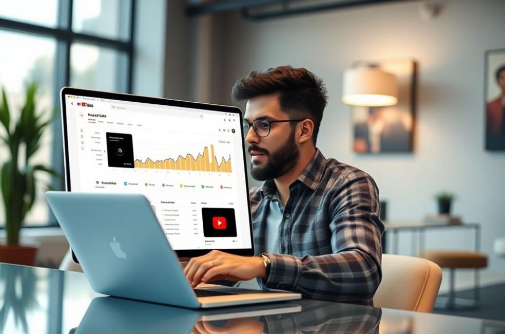 Especialista em marketing digital analisando resultados de anúncios no YouTube.