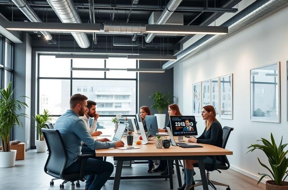 Ambiente de trabalho em uma agência de marketing digital focada em Facebook Ads