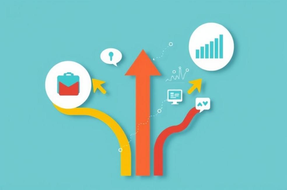 Imagem simbólica do sucesso no marketing digital com ícones.