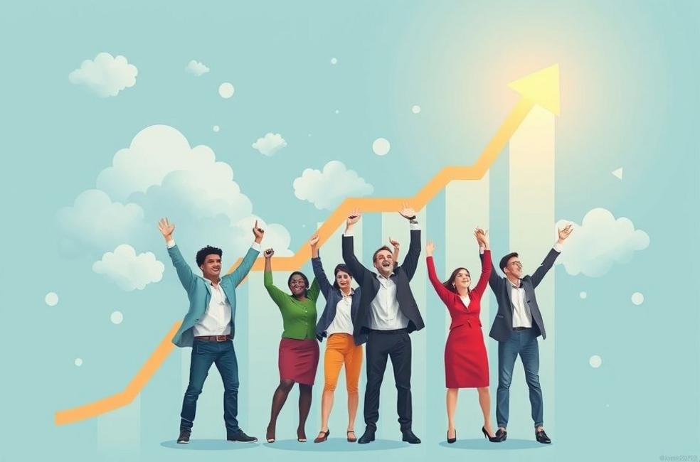 Profissionais celebrando o sucesso em marketing digital.