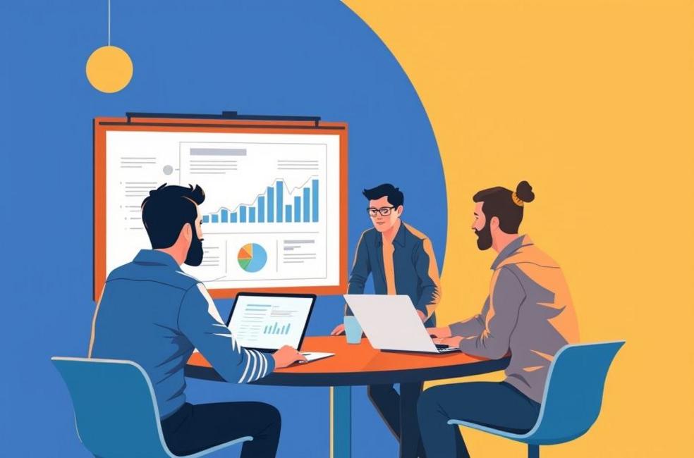 Grupo de profissionais de marketing colaborando em estratégias de Facebook Ads.