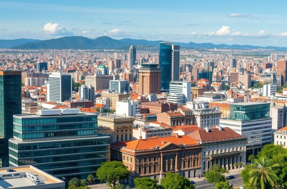 Vista panorâmica da cidade de Franca, mostrando a mistura de modernidade e tradição.