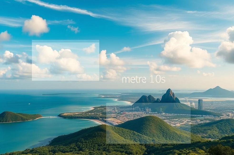 Paisagem de Florianópolis com elementos de marketing digital.