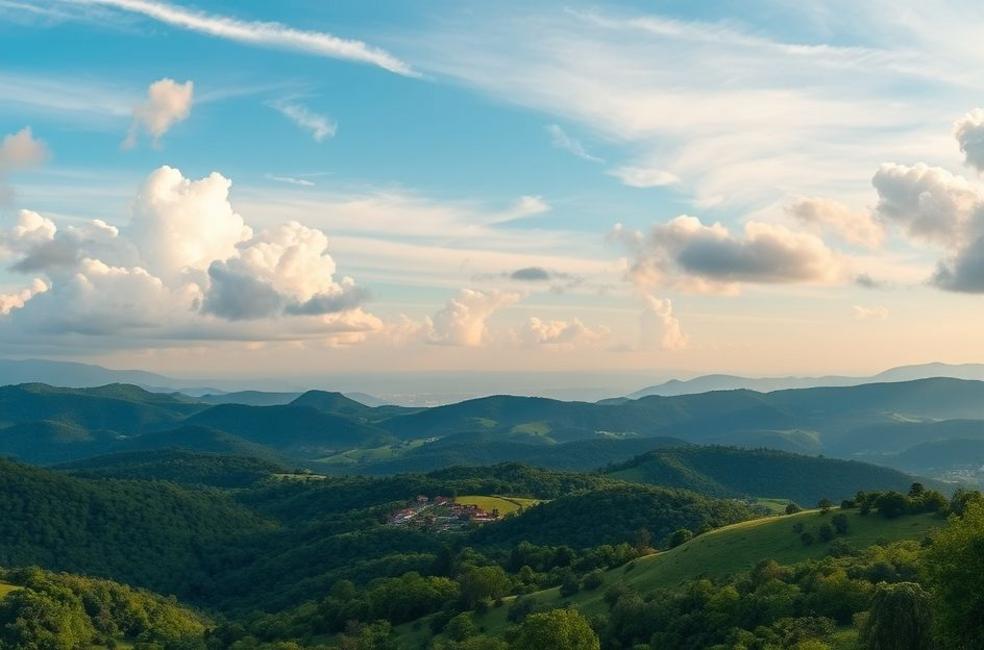 Paisagem de Campos do Jordão com temas de marketing digital.