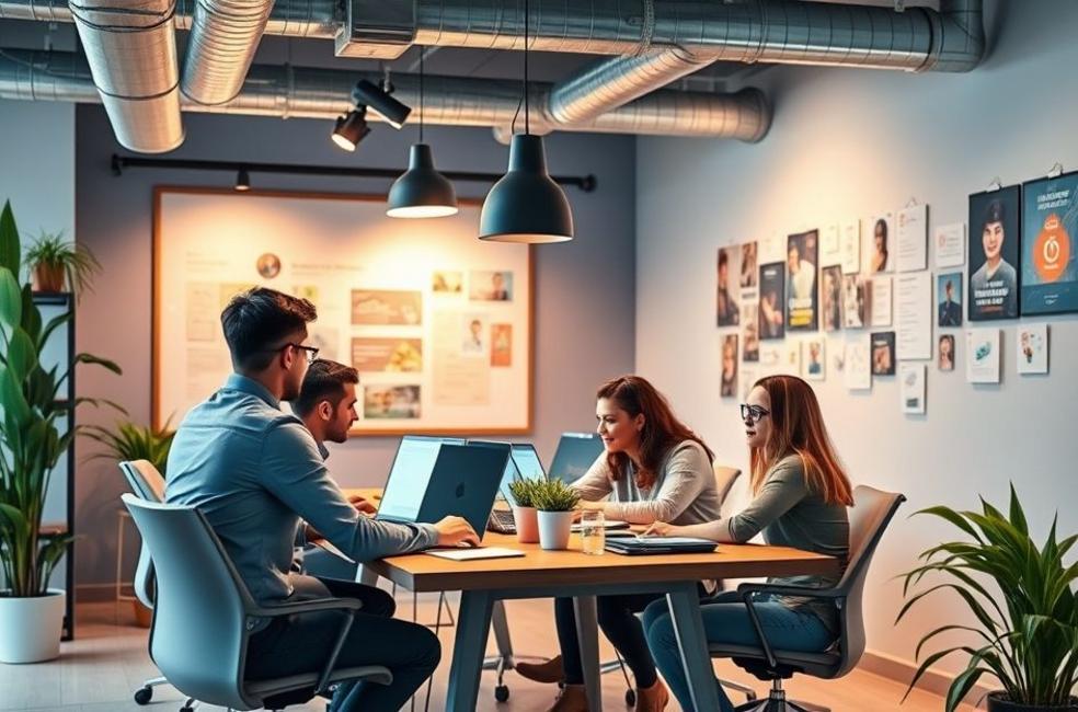 Profissionais de marketing digital em São Carlos colaborando em estratégias de Facebook Ads.