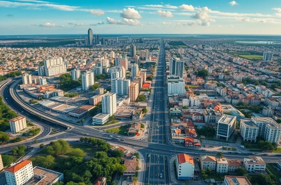 Vista aérea de Ponta Grossa focando na importância do marketing digital