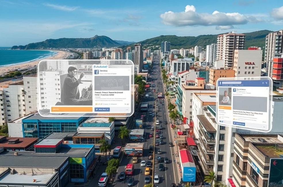 Vista urbana de Praia Grande destacando a efetividade da publicidade em mídias sociais.