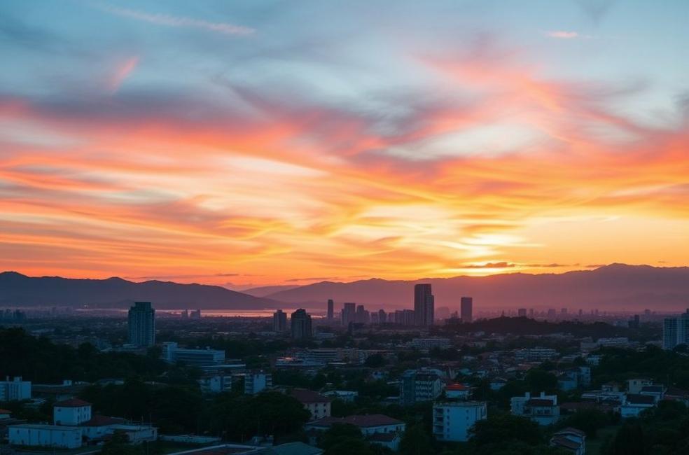 Vista do horizonte de Santa Maria ao pôr do sol.