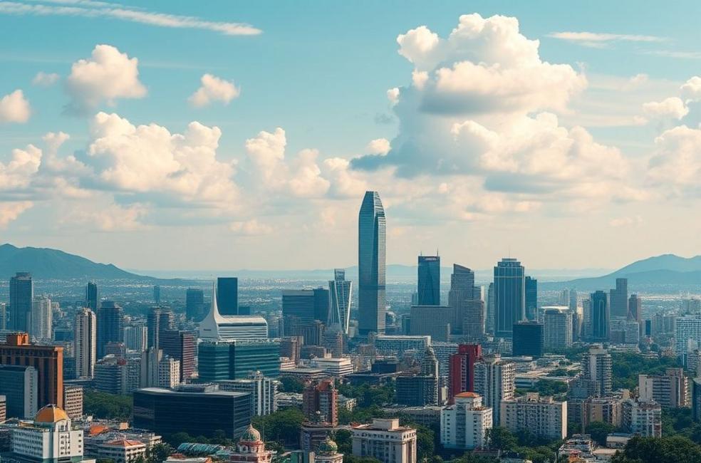 Vista panorâmica de São Paulo com ênfase em marketing digital.