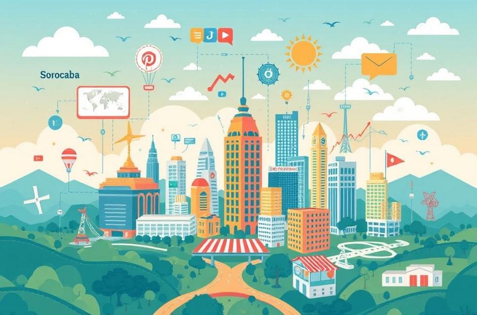 Representação artística da paisagem de marketing digital em Sorocaba.