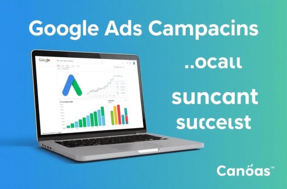 Laptop mostrando gráficos de crescimento da campanha do Google Ads.