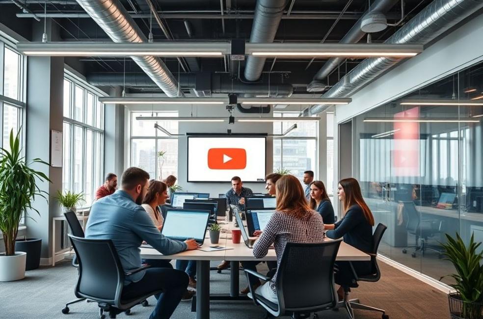 Profissionais de marketing digital elaborando campanhas de anúncios no YouTube.