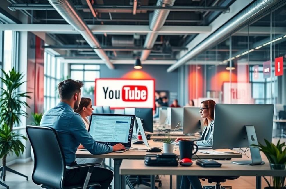 Profissionais de marketing digital trabalhando em anúncios do YouTube.