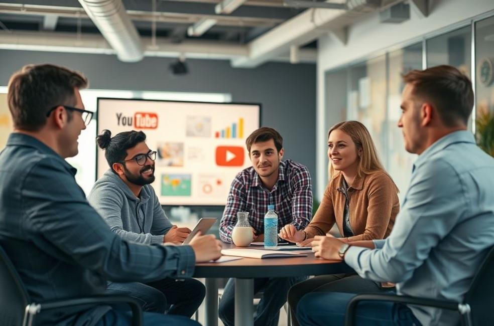 Imagem de uma equipe criativa trabalhando em estratégias para anúncios no Youtube.