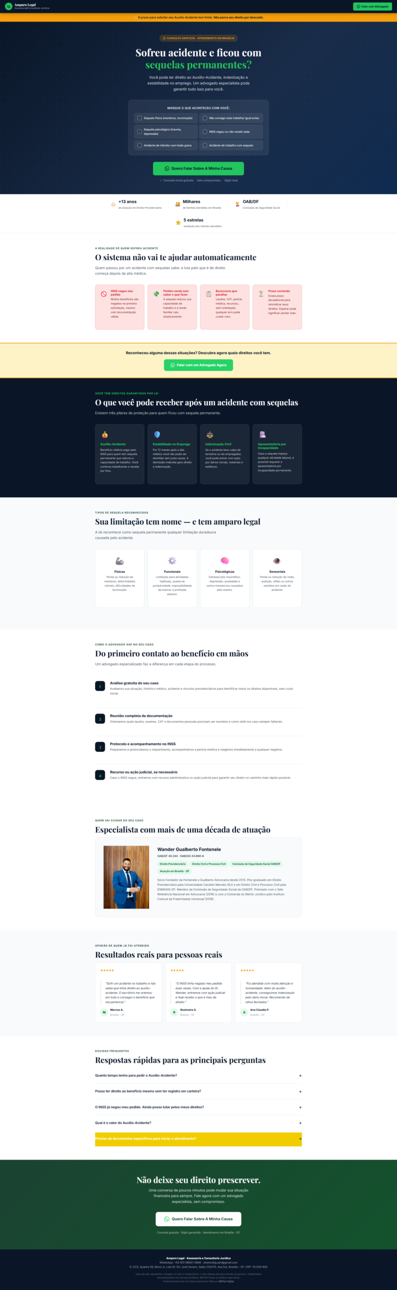 Landing page Amparo Legal, acidente com sequelas permanentes
