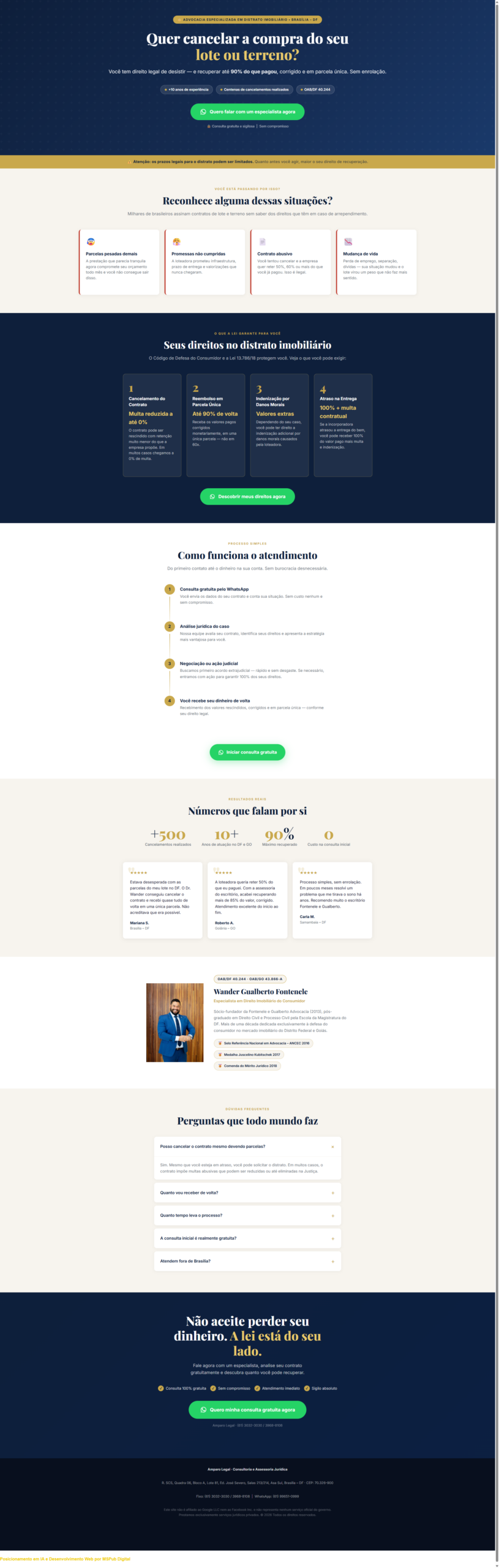 Landing page Amparo Legal, distrato imobiliário
