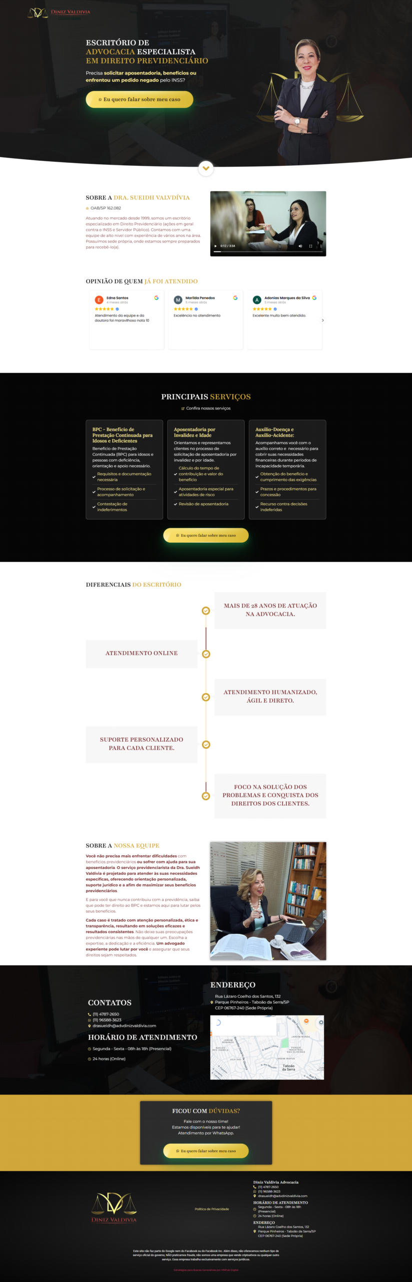Site do escritório Diniz Valdívia Advocacia, especializado em direito previdenciário