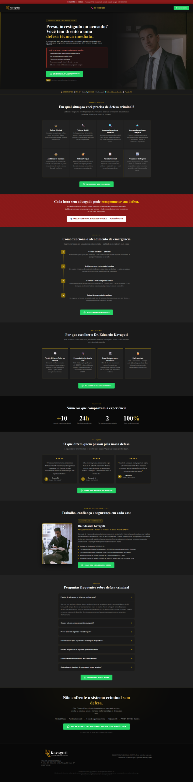 Site do escritório Kavaguti Advocacia, advogado criminalista