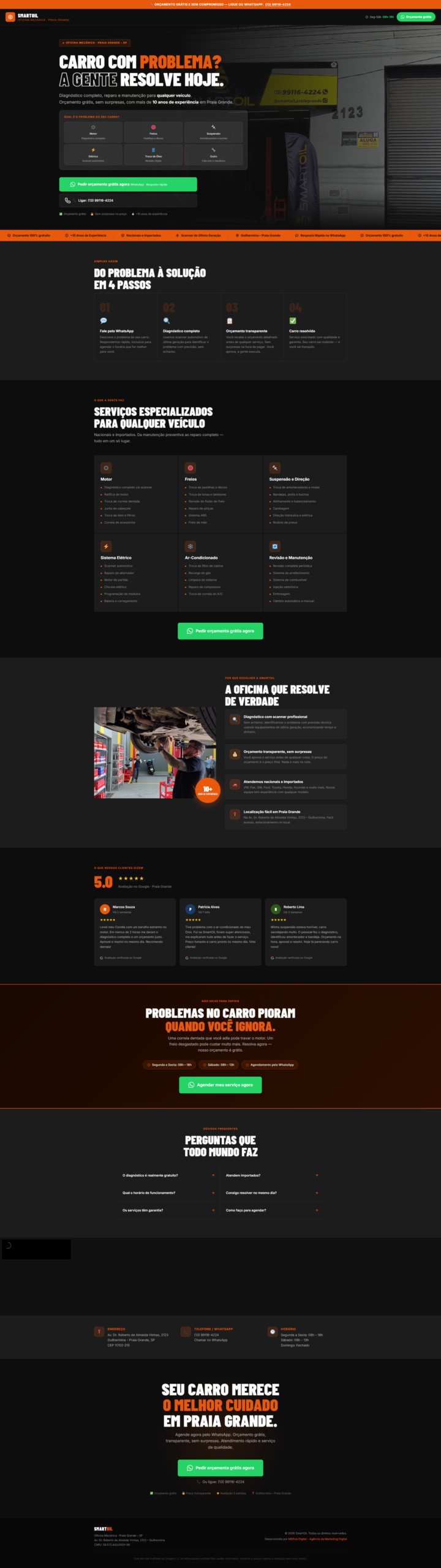Landing page SmartOil, oficina mecânica em Praia Grande